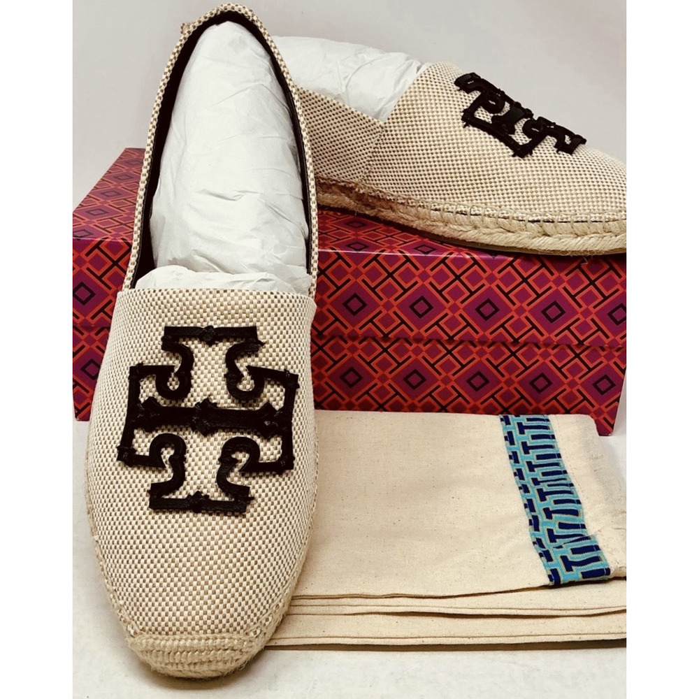 Tory Burch Espadrilles Ines Canvas Natural Beige/Black NIB Size 11 - Picture 2 of 10